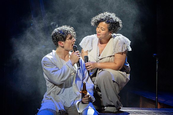 Michael Paynter (Jesus) and Mahalia Barnes (Mary Magdalene) in Jesus Christ Superstar.