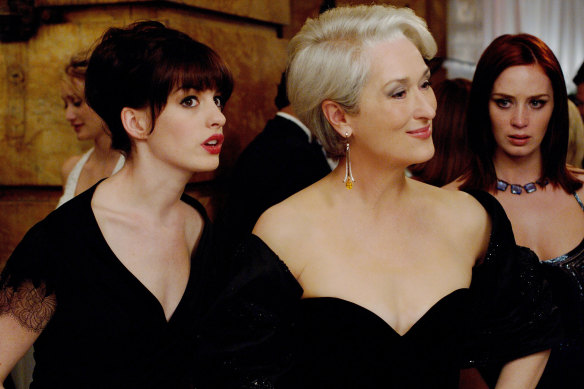 Anne Hathaway (left), Meryl Streep and Emily Blunt in the 2006 box office hit <i>The Devil Wears Prada<i>. 