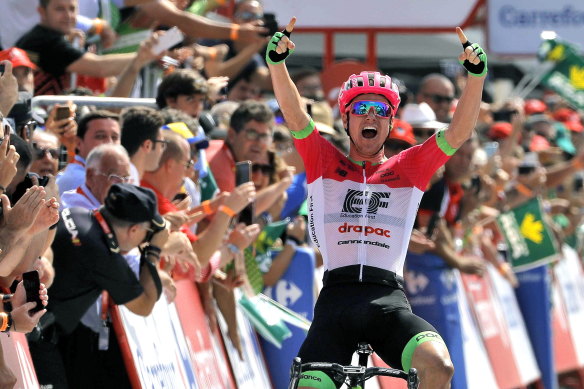 Australia's Simon Clarke celebrates his win in the fifth stage of the Vuelta last year.