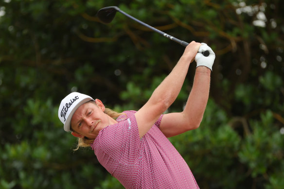 Cameron Smith tees off on the third hole on day four of the 150th British Open. 