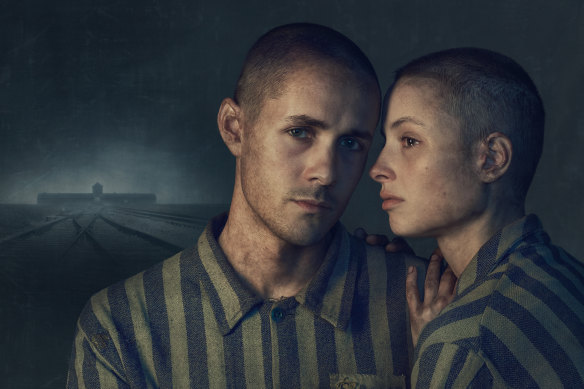 Jonah Hauer-King and Anna Prochniak in The Tattooist of Auschwitz.