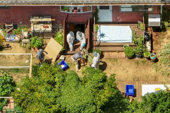Investigators comb through Heuermann’s home in Massapequa Park in New York in 2023.