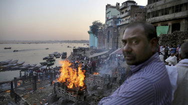 Funeral pyres on the banks of the Ganges.