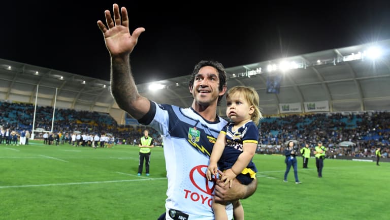 Loss to the game: Johnathan Thurston farewells the crowd after his final NRL match.