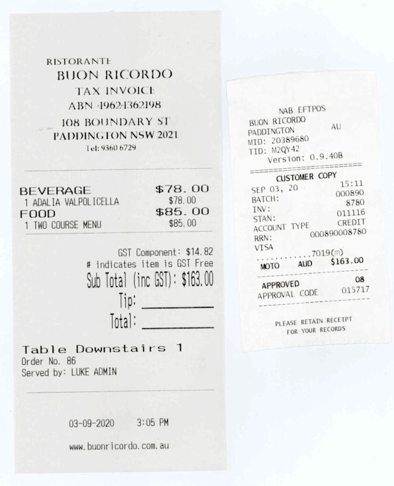 The receipt for lunch.