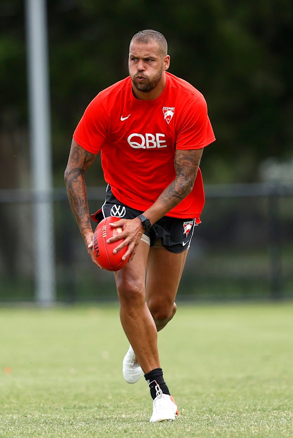 Lance Franklin during the first full session of pre season for the Sydney Swans senior players.
