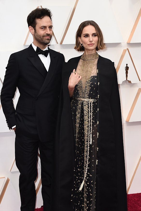Benjamin Millepied and Natalie Portman arrive at the Oscars in 2020.