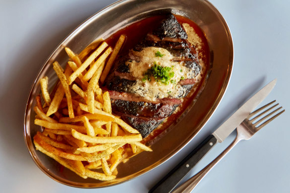 Steak frites with smoked anchovy butter.