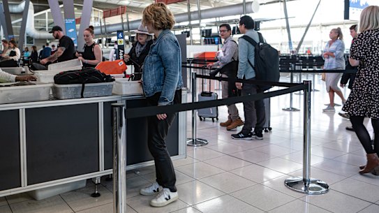 Security screening at the domestic terminal in Sydney Airport.