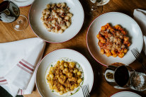 Rossi’s gnocchi comes with a choice of (clockwise from top right) carbonara, wagyu beef ragu or roasted pumpkin sauce.