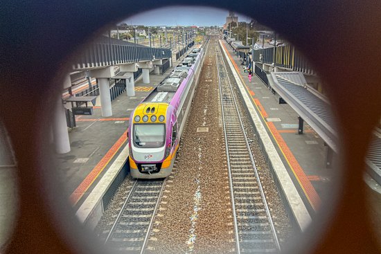 A V/Line train pulling into Sunshine railway station, which will be redeveloped into a “superhub”.