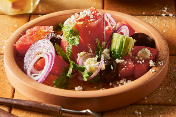 Watermelon salad with chilli feta dressing, from Salad for Days.