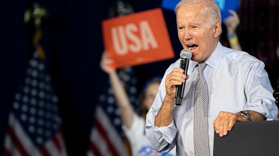 US President Joe Biden campaigning in Bowie, Maryland. The expected “red wave” did not drown his party.
