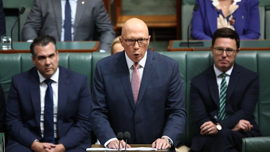 Peter Dutton delivering his budget reply on Thursday evening.