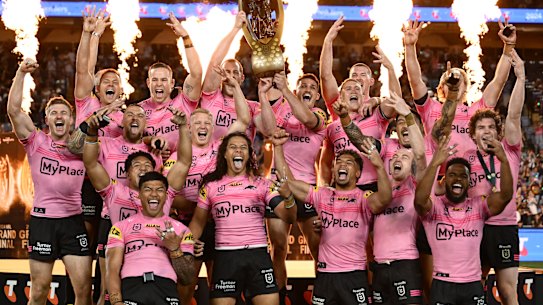 The Panthers celebrate their fourth-straight premiership.