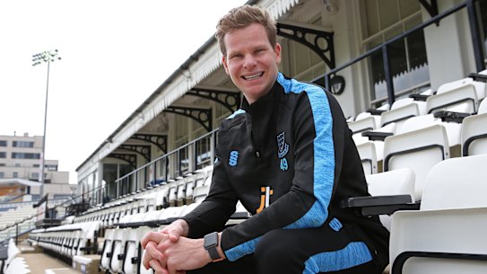 Steve Smith poses at Sussex’s 1st Central County Ground this week.