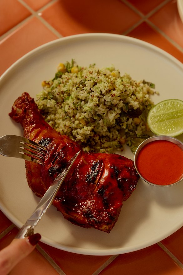 Peri peri chicken with biro biro broccoli rice.