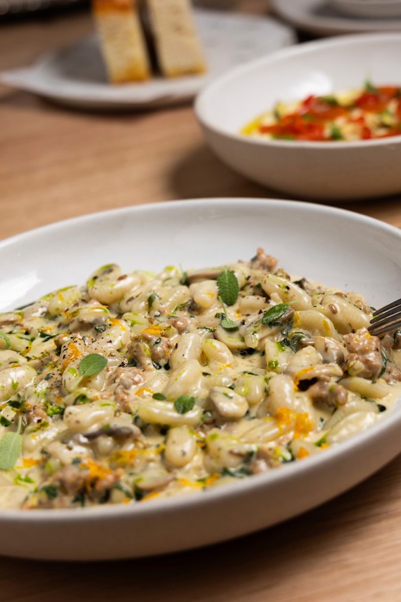 Cavatelli pasta with pork and fennel sausage.