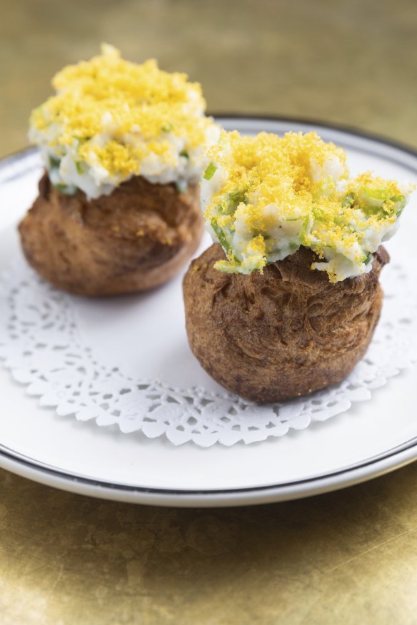 Profiteroles with spanner crab and cod roe.
