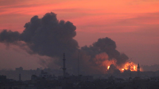Explosion and smoke caused by Israeli airstrike in Gaza.