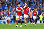 Declan Rice of Arsenal frustrated after the loss.