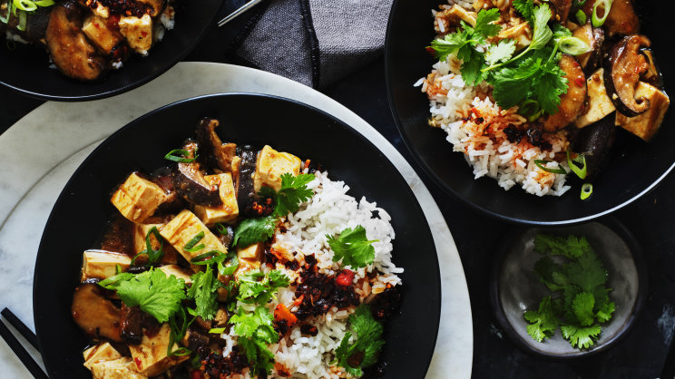 Vegan mapo tofu with shiitake mushrooms and crispy chilli oil-image
