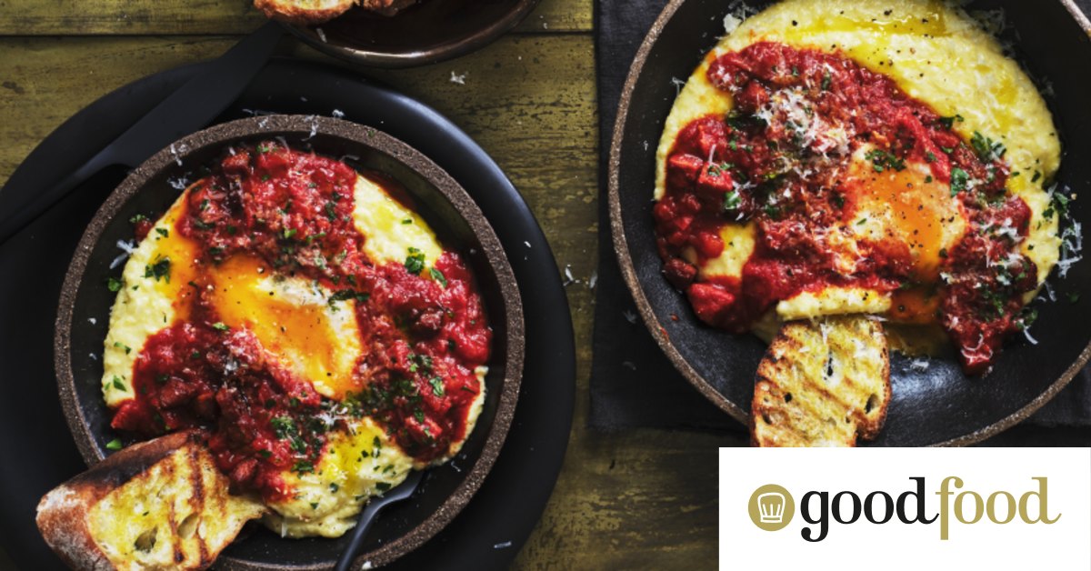 Eggs with chorizo, peppers and soft polenta recipe