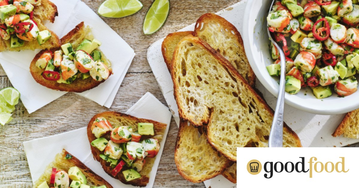 Prawn toasts with avocado, lime and chilli recipe