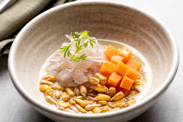 Snapper ceviche with leche de tigre.