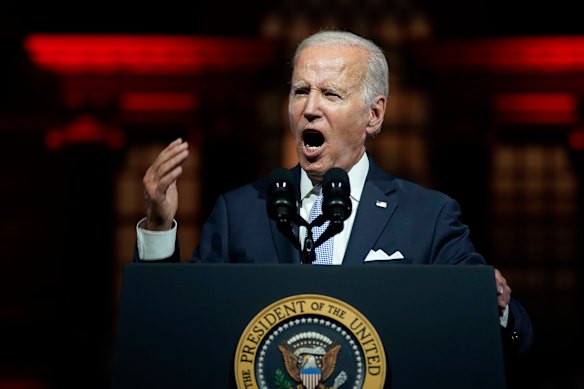 Soul of the nation: US President Joe Biden speaks outside Independence Hall in Philadelphia.