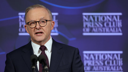Prime Minister Anthony Albanese during an address to the National Press Club.