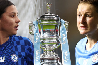Chelsea’s Sam Kerr and Manchester City’s Ellen White.