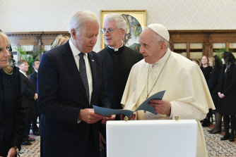 Biden and Pope Francis exchanged gifts. 