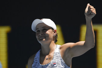 Ash Barty is all smiles after downing Lucia Bronzetti.