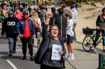 Protesters swept through St Kilda on Saturday. 