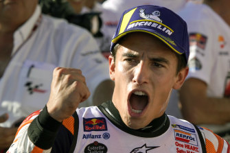 Winning: Marc Marquez celebrates victory at the Japanese Motorcycle Grand Prix. 