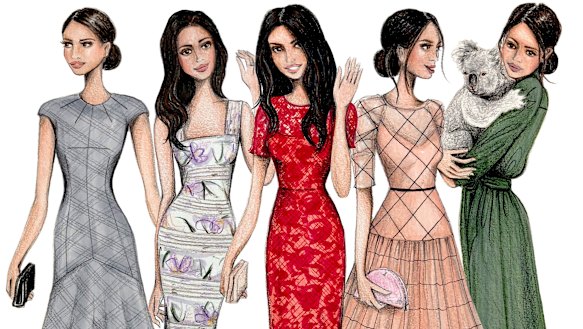 Illustrator Alexandra Nea has captured a series of 'fantasy' outfits for Meghan Markle's Australian visit to coincide with Frocktober.