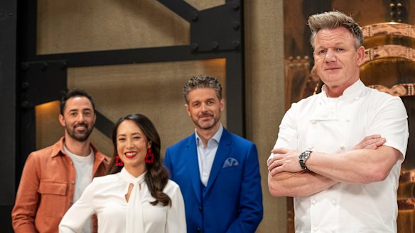 MasterChef's new judges Andy Allen, Melissa Leong and Jock Zonfrillo with guest mentor Gordon Ramsay.