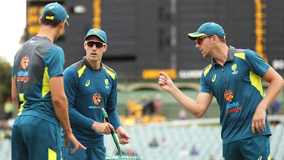 Howling success: Mitchell Starc, Pat Cummins and Josh Hazlewood (L-R), dubbed the "wolf pack".