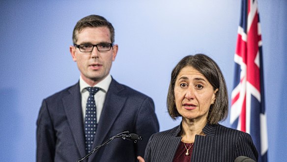 NSW Premier Gladys Berejiklian and Treasurer Dominic Perrottet, who will deliver the state budget on Tuesday. 