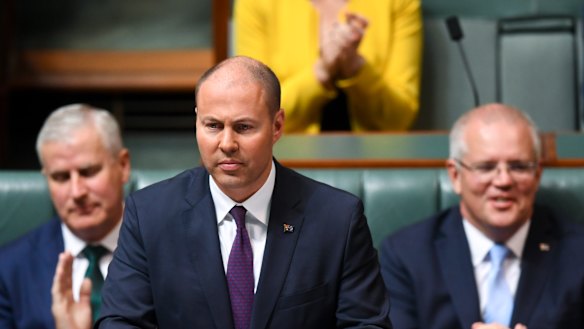 Australian Treasurer Josh Frydenberg speaks at the dispatch box during the delivery of the 2019-20 federal budget.