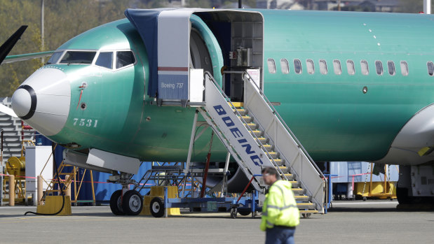 A grounded Boeing 737 Max 8 at the company's assembly facility in Washington. 