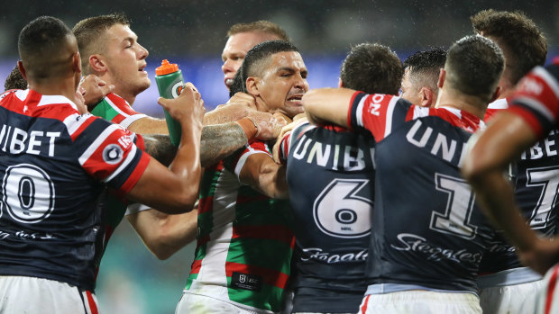 No love lost ... Cody Walker squares up to Luke Keary in 2019.