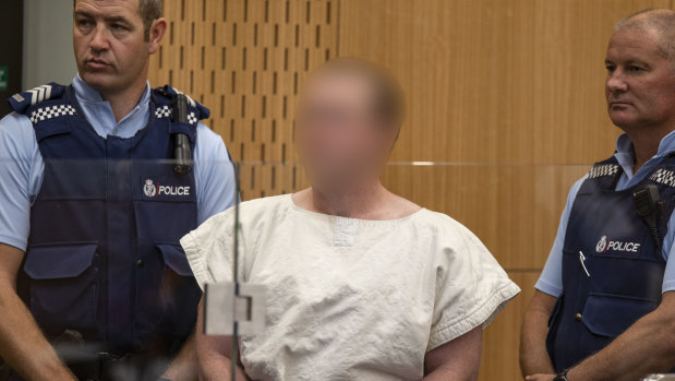 Accused gunman Brenton Tarrant appears before the court in Christchurch.