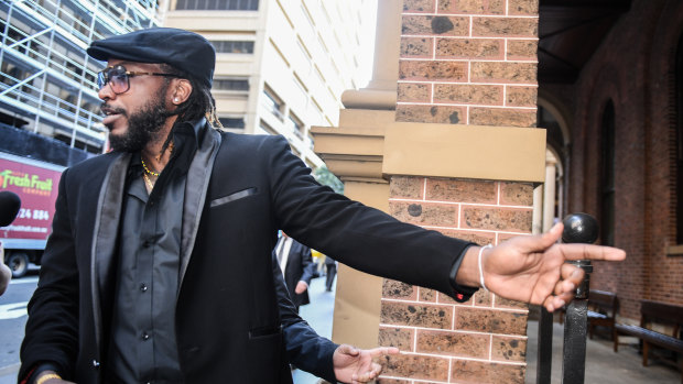 Chris Gayle outside the NSW Supreme Court during his defamation case against Fairfax.