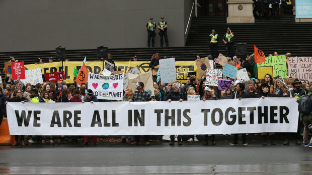 Scenes from the climate rally in Melbourne in March. 