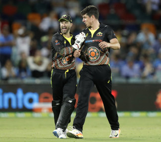 Stand-in Australia T20 captain Matthew Wade with Moises Henriques.