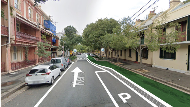 An artist's impression of the planned cycleway on Kent Street in Millers Point.