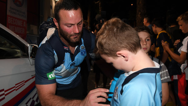 Leader of the pack: NSW Blues captain Boyd Cordner meets fans at Woolloomooloo PCYC.