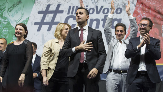 Not all smooth sailing: Five Star leader and Italian Deputy Prime Minister Luigi Di Maio addresses a rally in Rome.